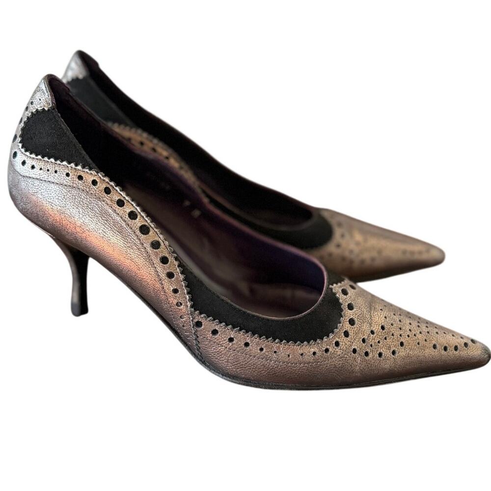Donald Pliner Pewter Metallic Silver & Black Spectator Pointed Toe Pumps